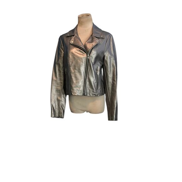 Forever 21 silver vegan leather moto jacket size Medium - Picture 10 of 16